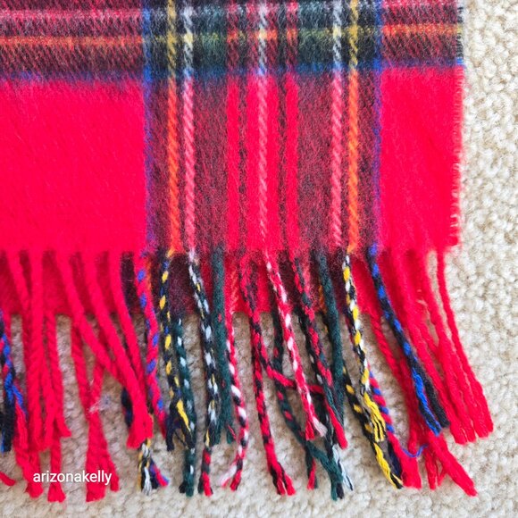NWOT Wool Cashmere Tartan Red Plaid Wrap Scarf - Picture 7 of 12